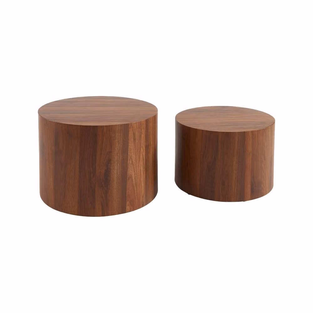 sweeek Set of 2 Round Nesting Coffee Tables in Dark Brown Wood Effect – 2