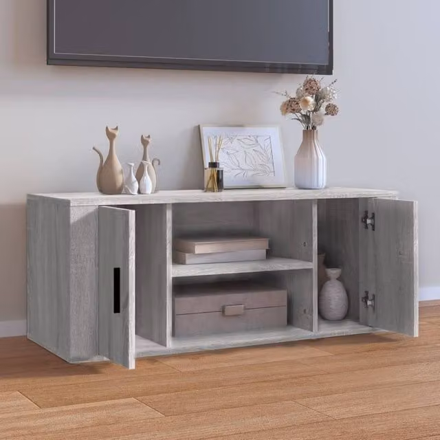 Berkfield Home Modern Grey Sonoma TV Cabinet in Matt Engineered Wood W/D/H: 100 x 35 x 40 cm – 1