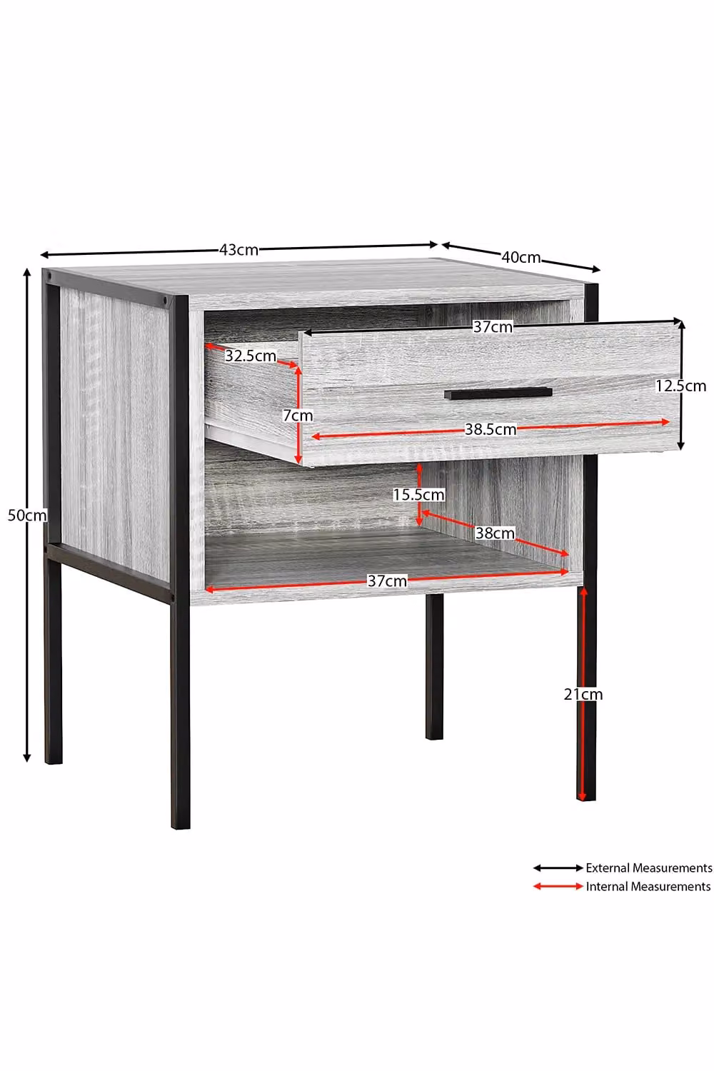 Vida Designs Brooklyn Industrial Style 1 Drawer Bedside Cabinet in Grey – 3