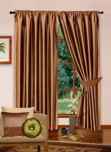 Rebecca Mills Faux Silk Luxury Modern Pencil Pleated Fully Lined Curtains with Tiebacks in Latte Beige/Brown, W: 167.64 cm, H: 228.6 cm