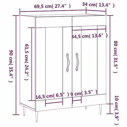vidaXL Classic Sideboard in Smoked Oak, Brown Engineered Wood, W/D/H: 69.5 x 34 x 90 cm – 3