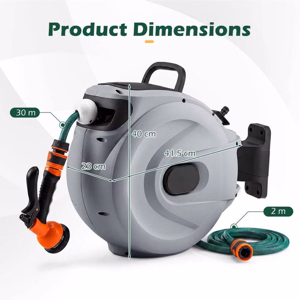 Kelvenix Grey Wall-Mounted Automatic Retractable Garden Hose Reel with 30m Hose and Wall Bracket – 2