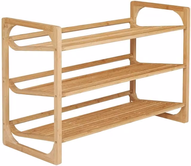 KORVIXA 3-Tier Bamboo Shoe Rack Storage Organiser in Natural Wood – 1
