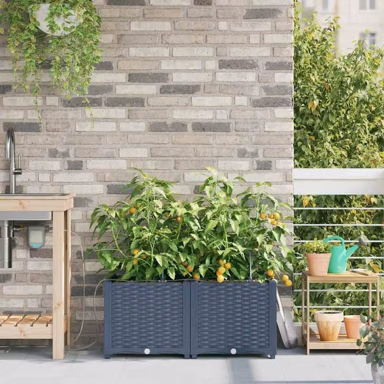 Berkfield Home Lush Garden Planter Basketweave with Storage, Grey, W: 80 cm, D: 40 cm, H: 37.5 cm