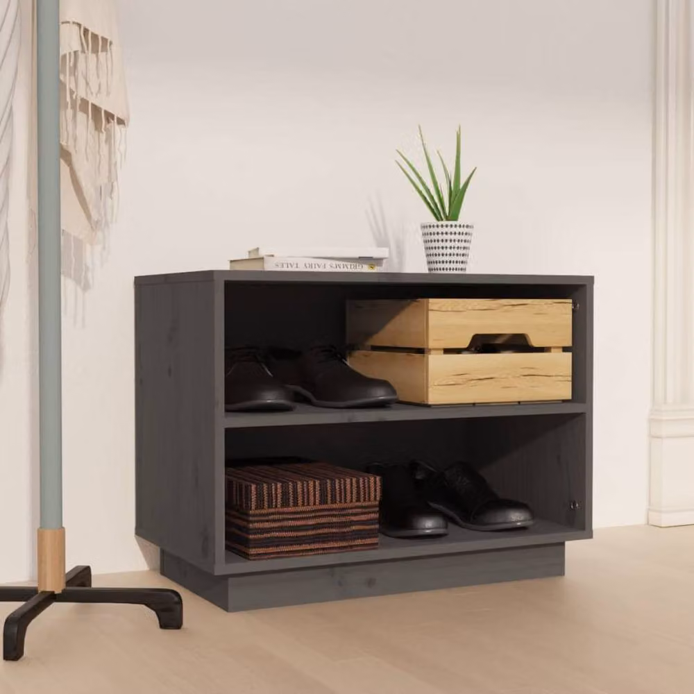 Berkfield Home Grey Solid Wood Pine Shoe Cabinet W/D/H: 60 x 34 x 45 cm – 2