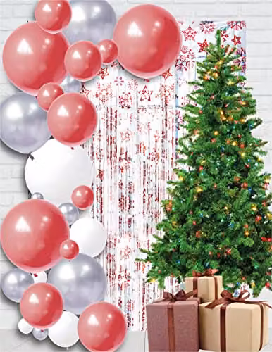 Netagon Red Shimmer Tinsel Curtain with Snowflake Design, W: 100 cm, H: 200 cm – 3