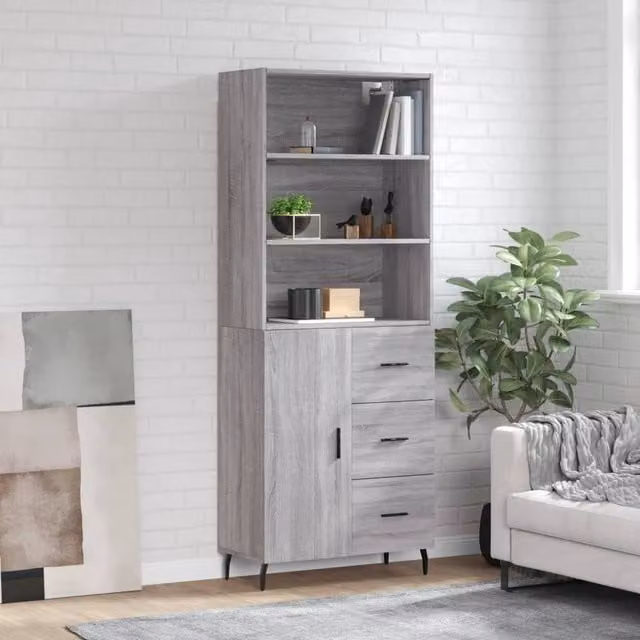 Berkfield Home Grey Sonoma Highboard in Matt Engineered Wood, W: 69.5 cm, D: 34 cm, H: 180 cm