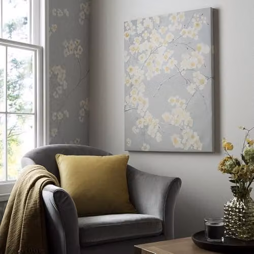 Art For The Home Radiance Orchid Metallic Floral Printed Canvas in Grey and Yellow – 2