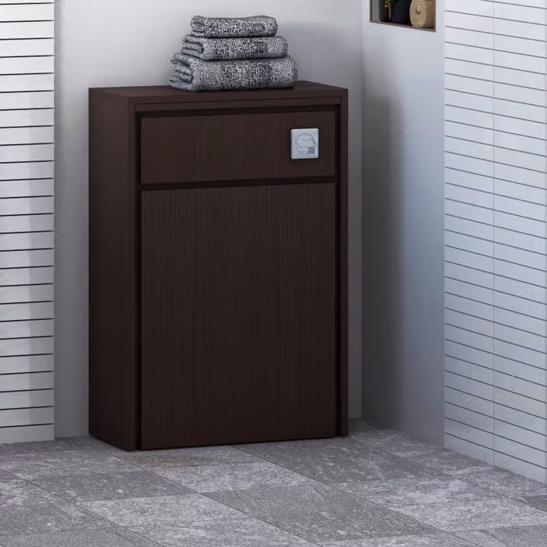 Livora Wall Mounted BTW WC Toilet Unit in Brown Walnut Woodgrain, Width: 55.5 cm