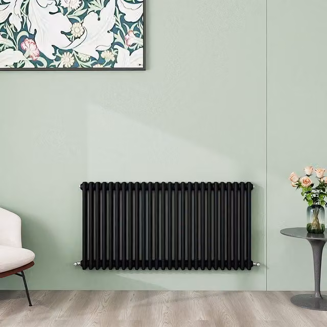 AicaBathroom Horizontal Traditional Cast Iron Style 3 Column Radiator in Black, W/D/H: 119 x 60 x 60 cm