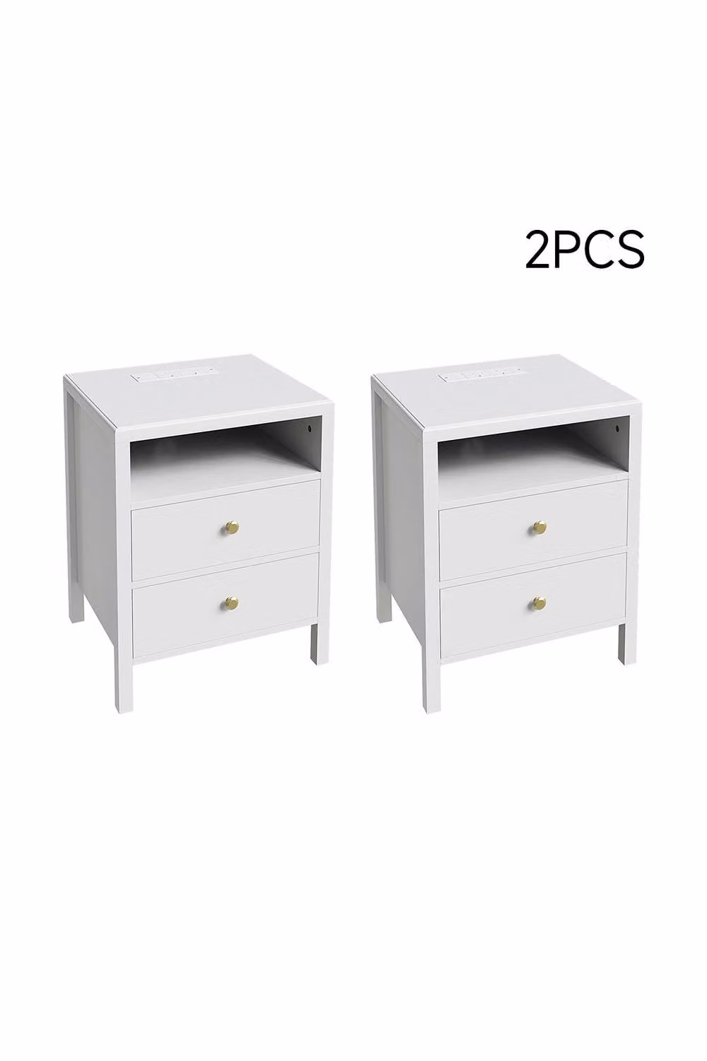 Garden Sanctuary Set of 2 White Modern Bedside Tables with Drawers and USB Charging Port – 2