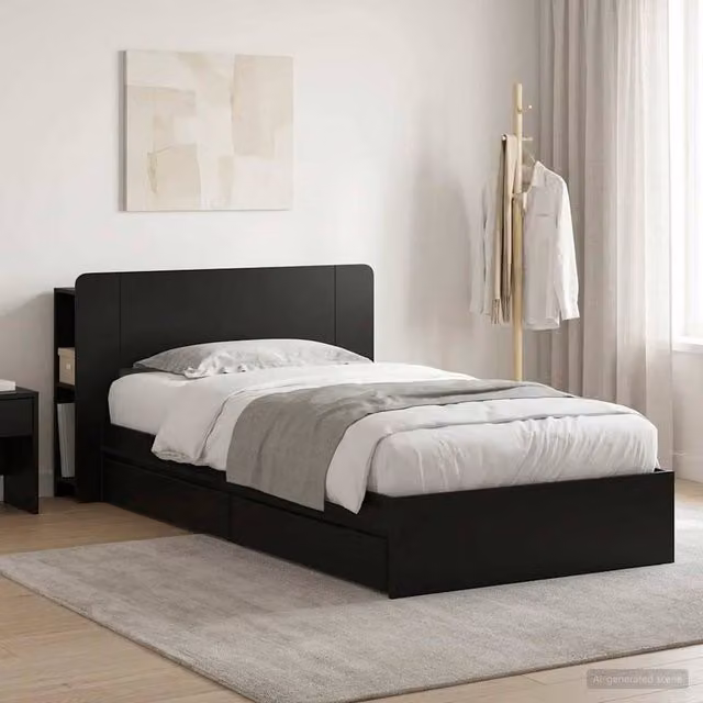 Berkfield Home Modern Bed Frame with Storage Drawers in Black, Engineered Wood, W: 75 cm, L: 190 cm