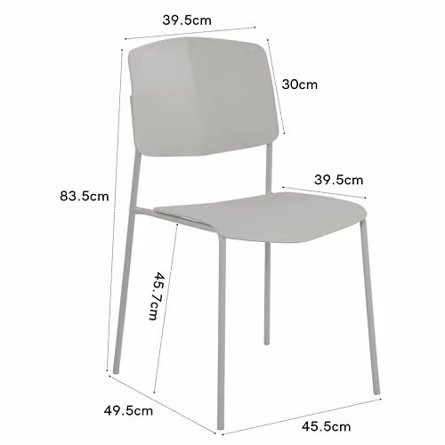 Core Products Academy Pair of Stackable Plastic Kitchen Chairs with Contoured Seats and Black Metal Legs in Grey – 2