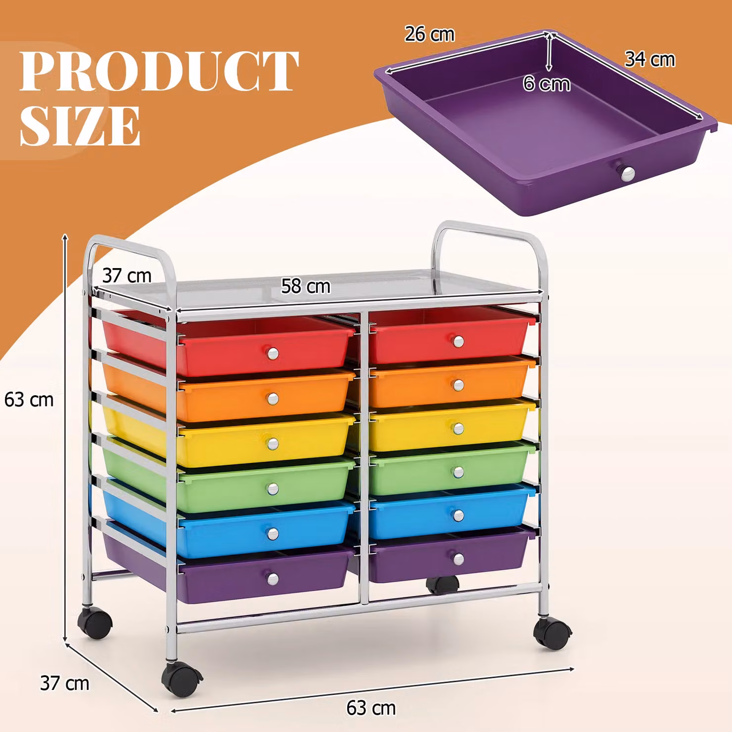 Costway Multi-Purpose Utility Storage Rolling Cart with 12 Drawers and Castors, Multicolour – 2