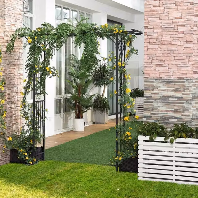 OUTSUNNY Metal Garden Arch Arbor for Climbing Plants in Grey – 1