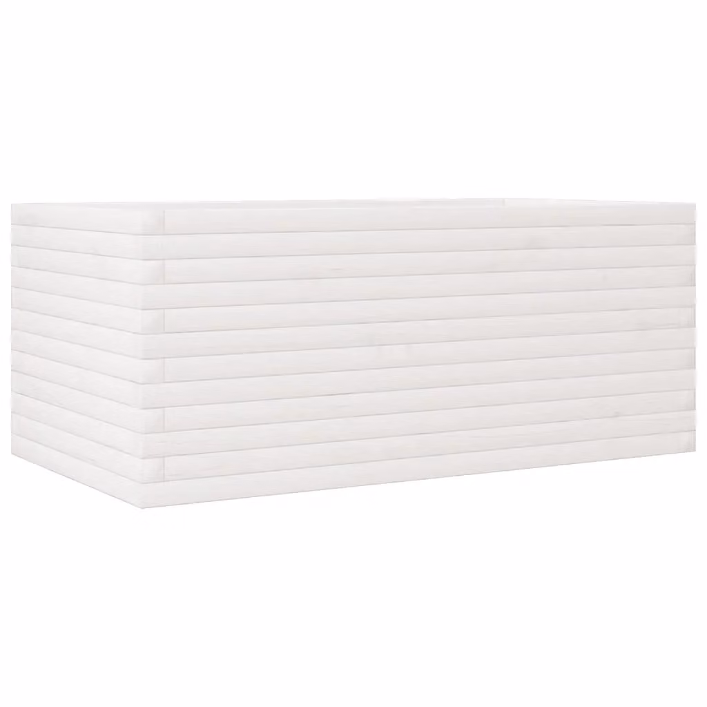 Berkfield White Solid Wood Pine Garden Planter Tub W: 110 cm, D: 60 cm, H: 45.5 cm – 2