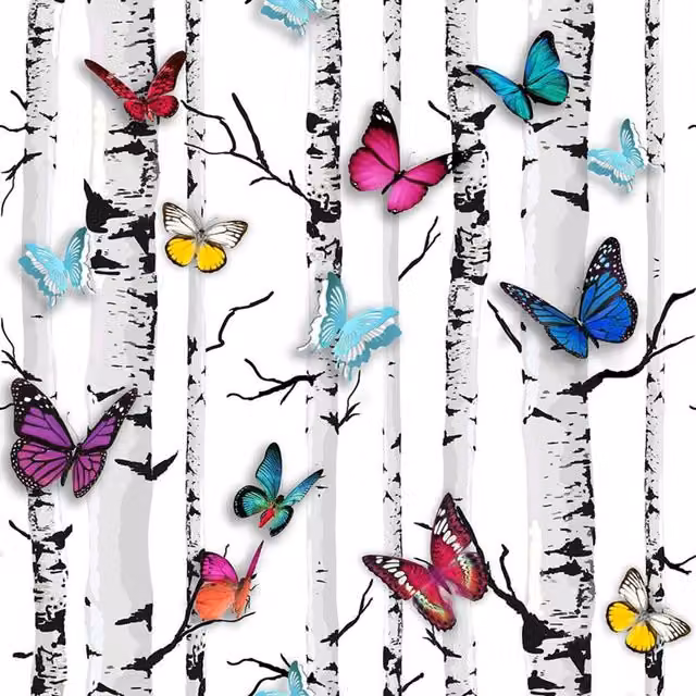Muriva Emperor's Garden Butterfly Wallpaper in White and Multicolour