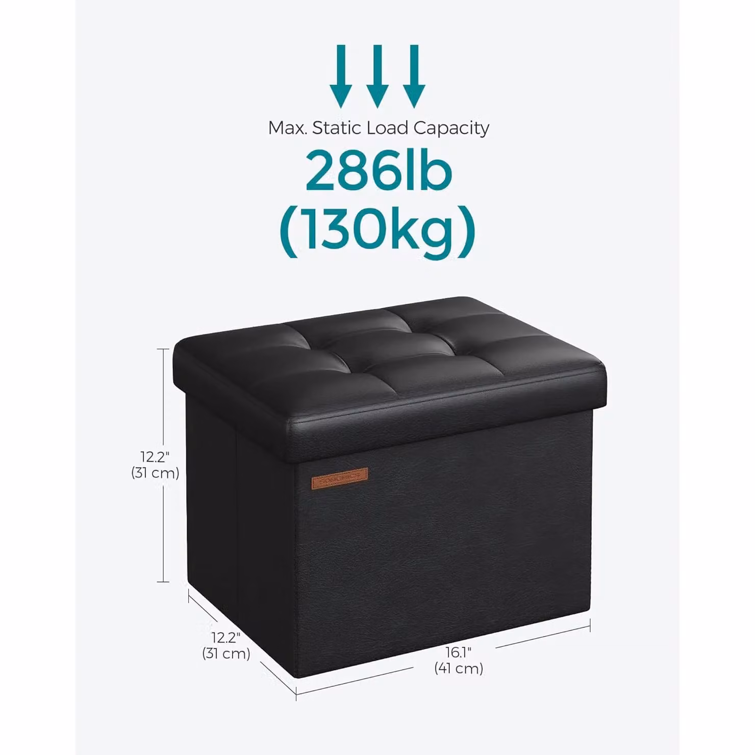 SONGMICS Small Cube Foldable Storage Ottoman and Foot Rest in Black Synthetic Leather – 2