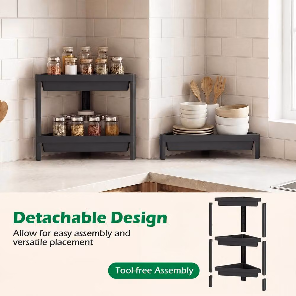 Costway 2-Piece Black 3-Tier Detachable Corner Shower Caddy Freestanding Bathroom Standing Shelves – 7