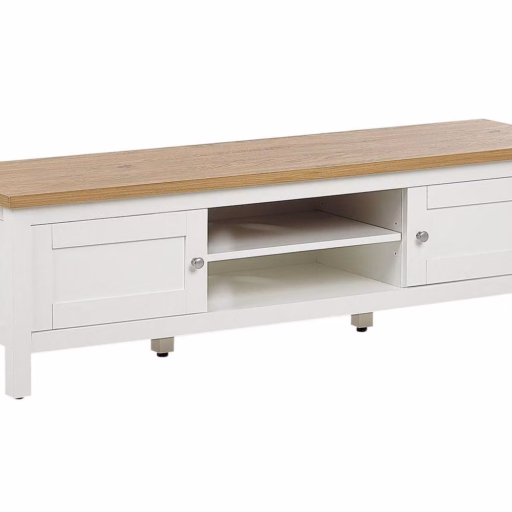 Wyld and Coco Minimalist MDF TV Stand in White and Light Brown, Width: 140 cm – 2