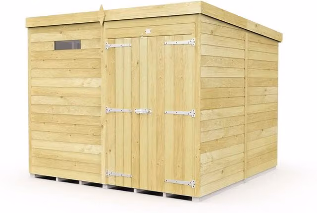Buttercup Farm Brown Pent Security Wood Shed with Double Door, W: 214 cm, D: 231 cm, H: 201 cm – 1