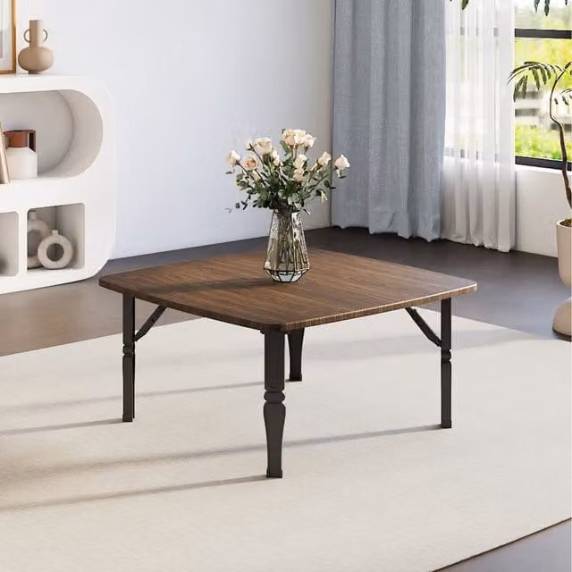 Komore Square Foldable Coffee Table in Brown with Wood Grain Finish, W/D/H: 70 x 70 x 70 cm