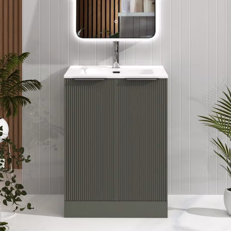 Royal Bathrooms Evora 700mm Sage Green Fluted Floor Standing 2 Door Vanity Unit with Ceramic Basin