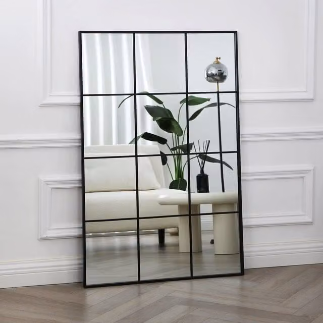 Home Garden Direct Aion Window Mirror with Rectangular Black Metal Frame, W: 120 cm, H: 80 cm