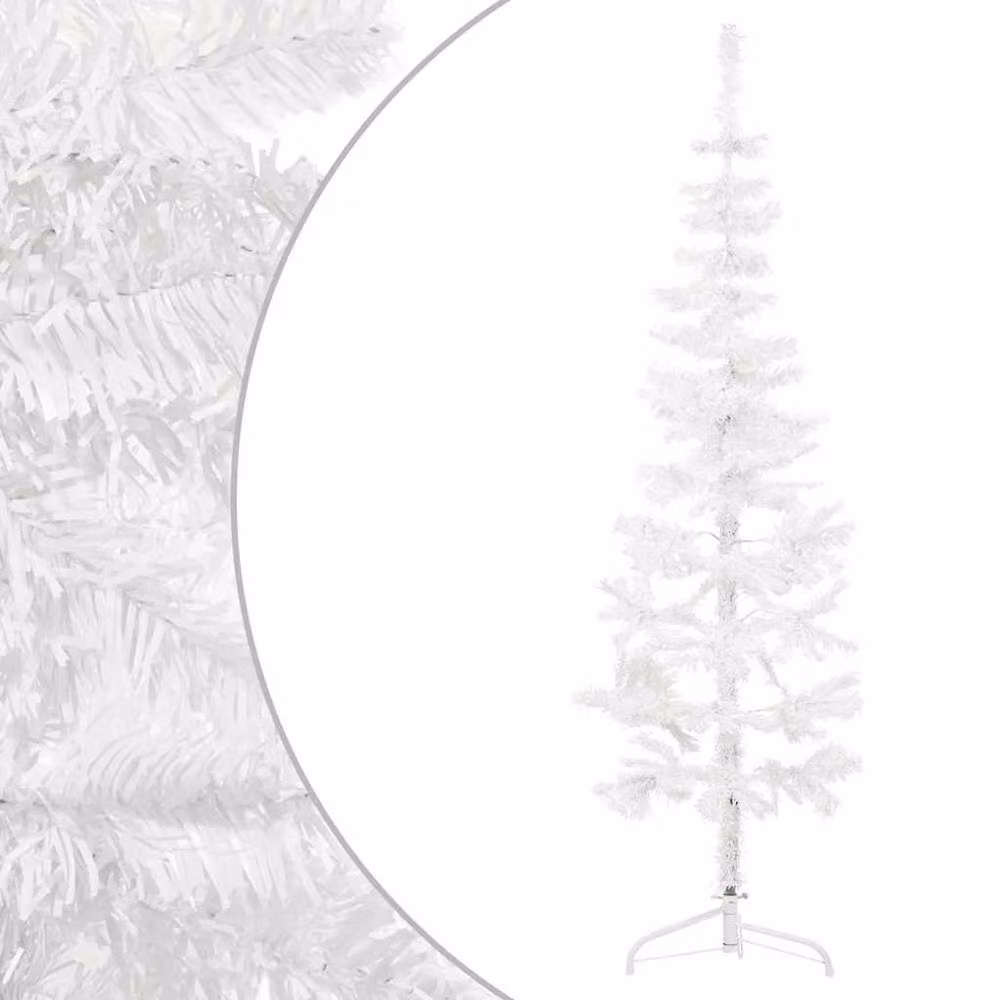 Berkfield Home Slim Artificial Half Christmas Tree with Stand, White, Height: 150 cm