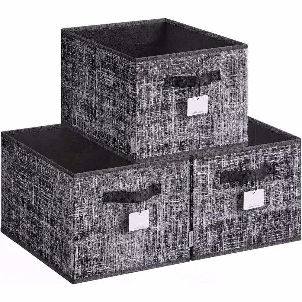 The Bazaarist Set of 3 Foldable Fabric Storage Boxes with Handles, Black – 2