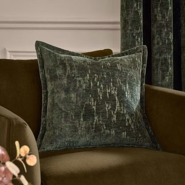 Paoletti Aurelio Green Chenille Jacquard Square Cushion, W/D/H: 45 x 45 x 45 cm