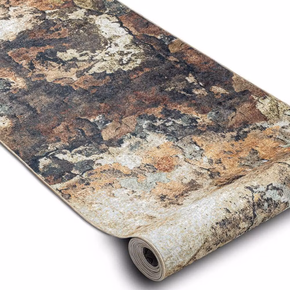RugsX Lotus Anti-Slip Abstract Runner Rug in Beige and Multicolour, W: 120 cm, L: 320 cm – 2