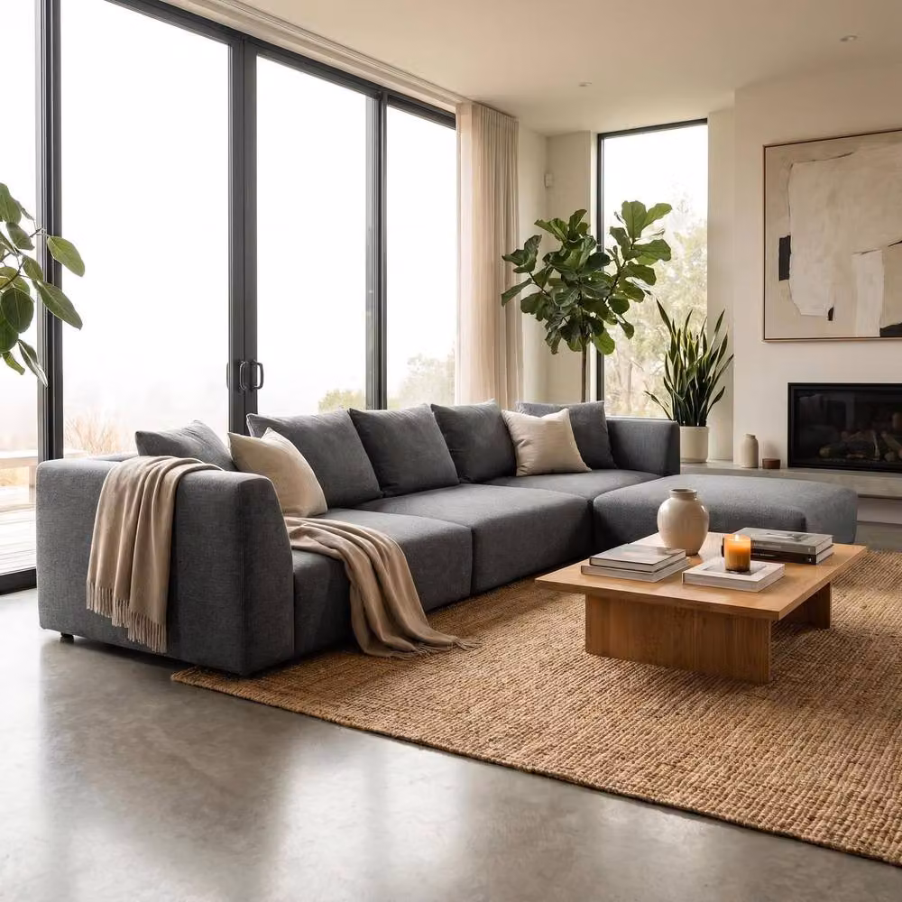 Abakus Direct Tokyo Large L-Shape Corner Sofa in Anthracite Grey Fabric with Scatter Cushions – 3
