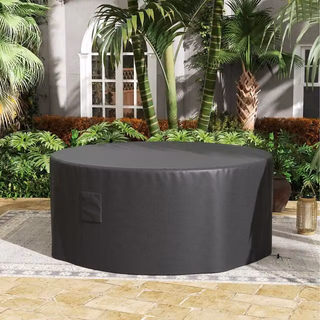Outsunny Black Circular Outdoor Furniture Cover with Fastening Ties