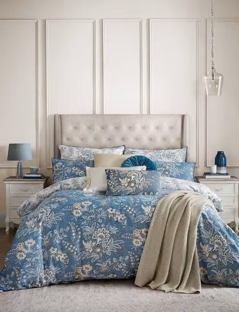 Laura Ashley Marlbrook Floral Reversible Cotton Bedding Set, Blue Mix, W: 140 cm, L: 200 cm