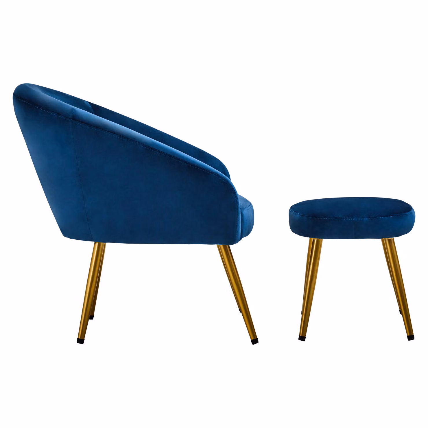 Orsina Midnight Blue Velvet Armchair and Footstool Set with Gold Metal Frame – 2