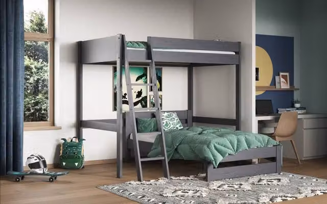 Noomi Tera Solid Wood Small Double High Sleeper with Small Double Bed in Grey – 1