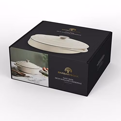 Tower Enamelled Cast Iron Shallow Casserole Pan, Cream – 9