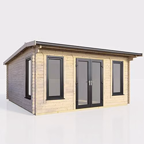 Powersheds Premium Apex Log Cabin with Double Doors and Toughened Glass Windows in Anthracite or Brown