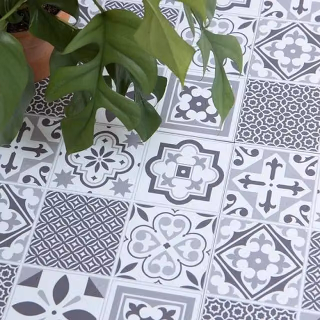 d-c-fix Oriental Tiles Grey Geometric Self-adhesive Vinyl Floor Tiles W: 30.48 cm, D: 30.48 cm