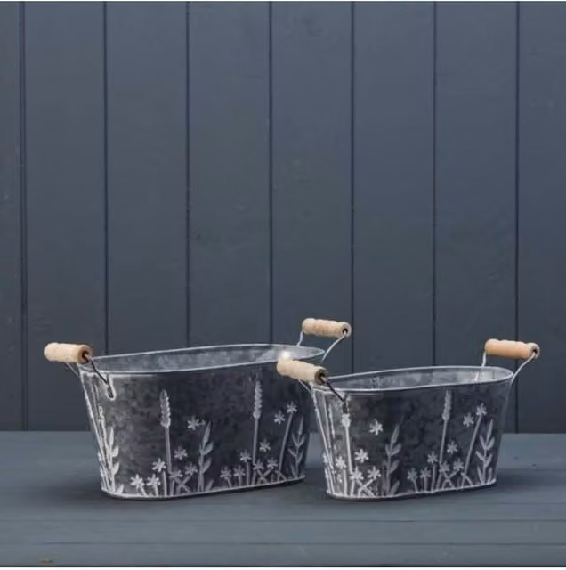 KDMD Set of Two Meadow Oval Planters in Grey – 1