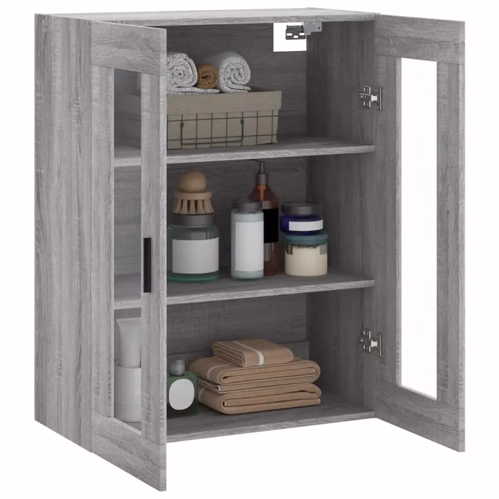 Berkfield Home Wall Mounted Cabinet in Grey with Glass Doors, W/D/H: 69.5 x 34 x 90 cm – 5