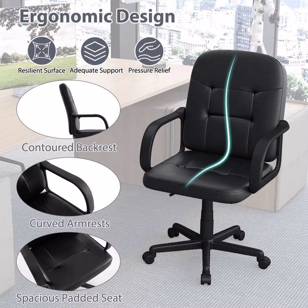 EONLION Black PU Leather Executive Swivel Office Chair with Armrests – 4