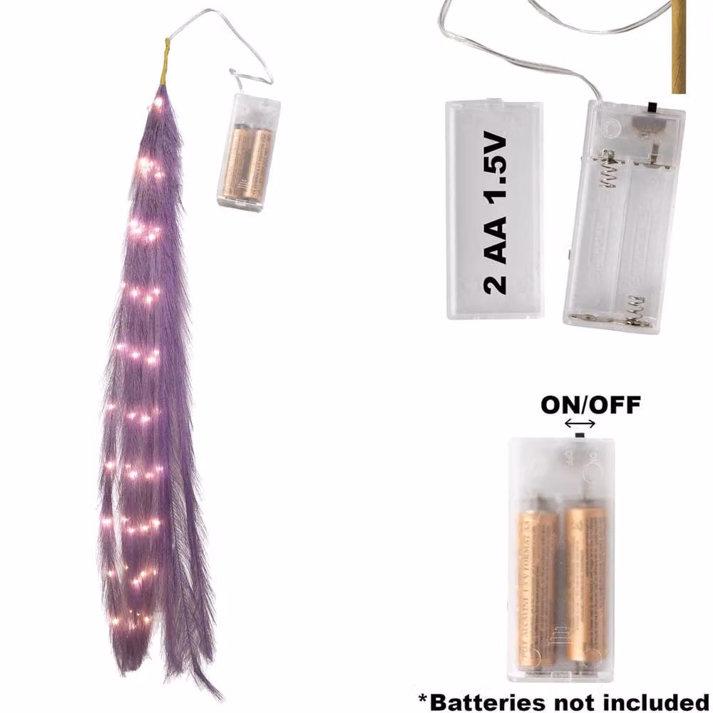 Shatchi Purple Prelit Pampas Grass Hanging Decoration with Warm White LEDs, 110 cm – 2