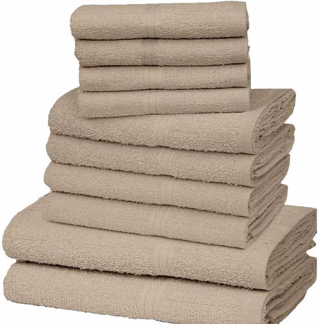 K Collection Egyptian Cotton Towel Set, 10 Pack, Beige/Brown