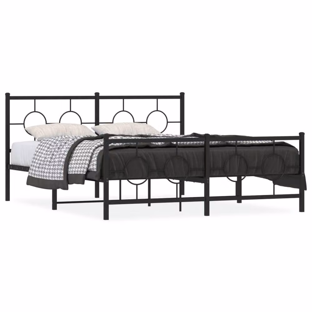 Berkfield Home Metal Bed Frame with Footboard, Black, W: 150 cm, D: 200 cm – 2