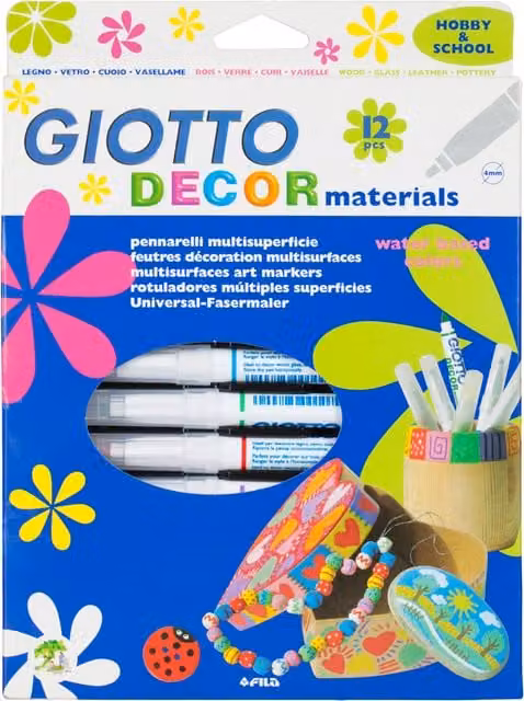 Giotto Multi-surfaces Paint Markers with 4mm Medium Tip, 12 Assorted Colours – 1
