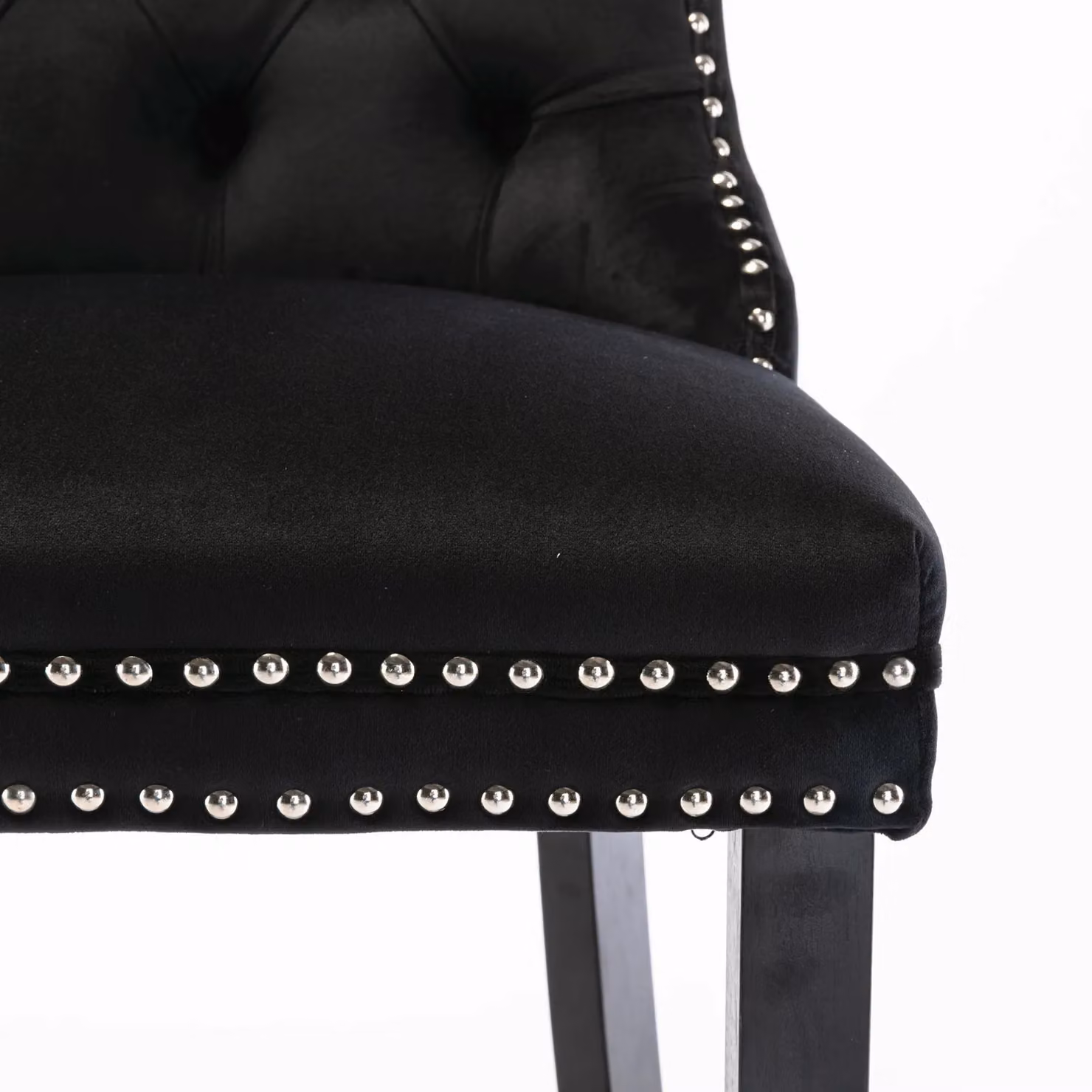 HomeTouch Set of 4 Black Velvet Bar Stools with Wooden Legs – 7