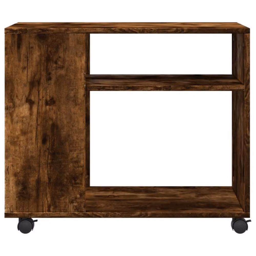 Berkfield Home Smoked Oak Side Table with Castors, Brown, W: 70 cm, D: 35 cm, H: 60 cm – 5