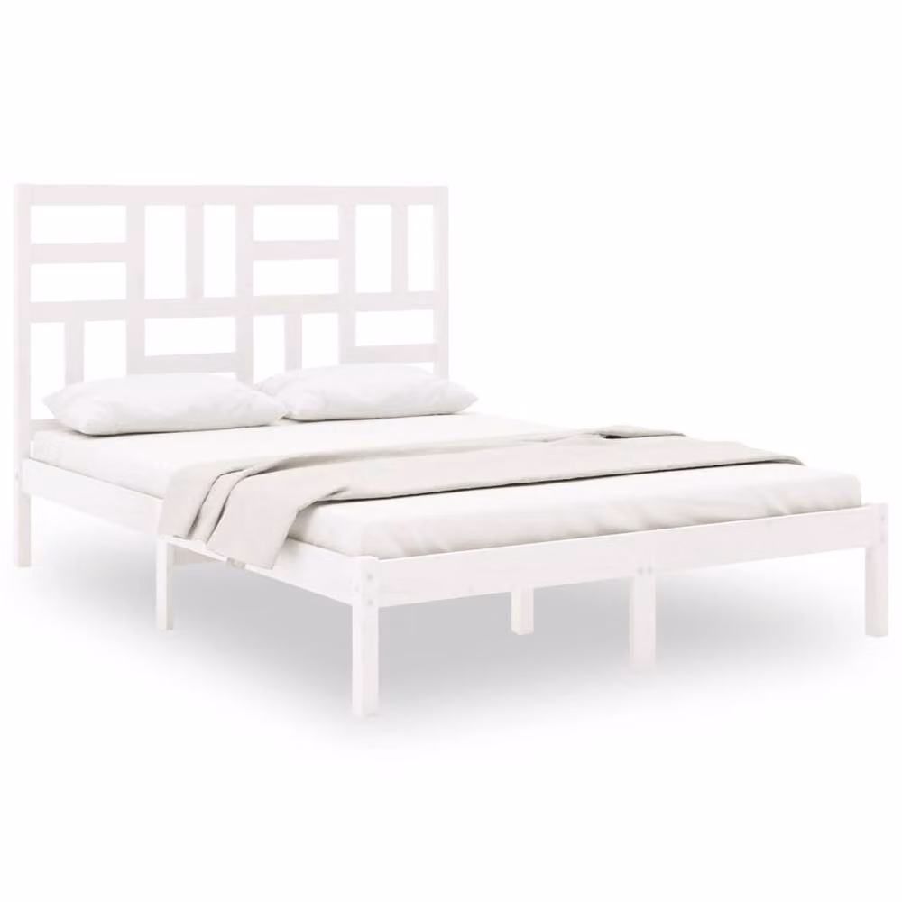 Berkfield Home White Solid Pine Wood Bed Frame W: 140 cm, D: 200 cm – 2